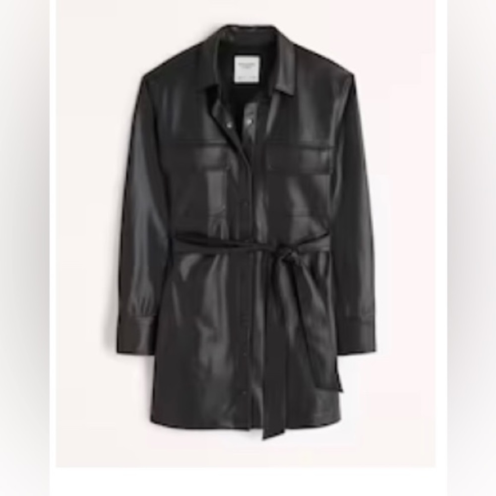 Abercrombie Vegan Leather Mini-Shirt Dress- Blk sz S